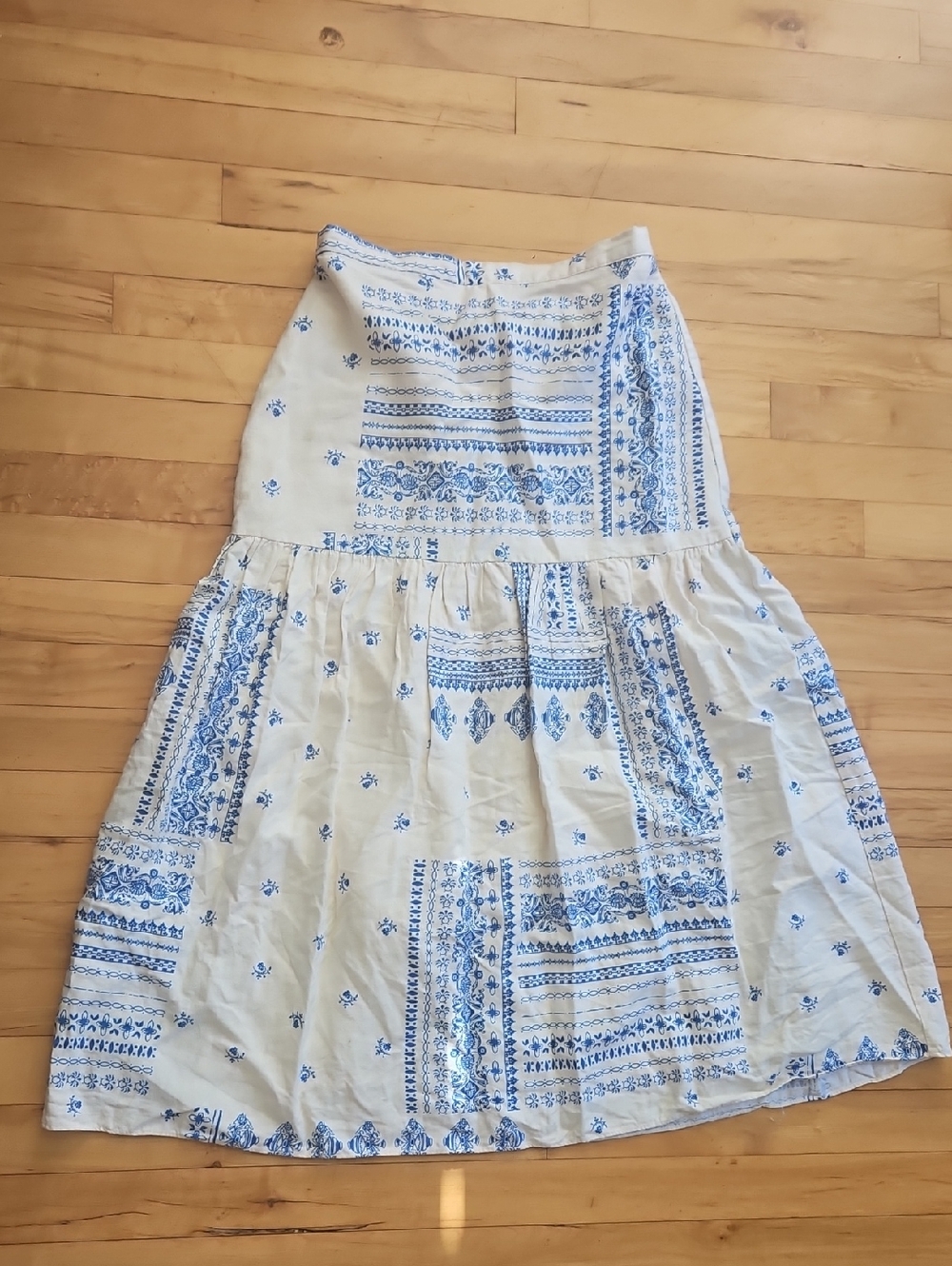 Blue & White Printed Maxi Skirt